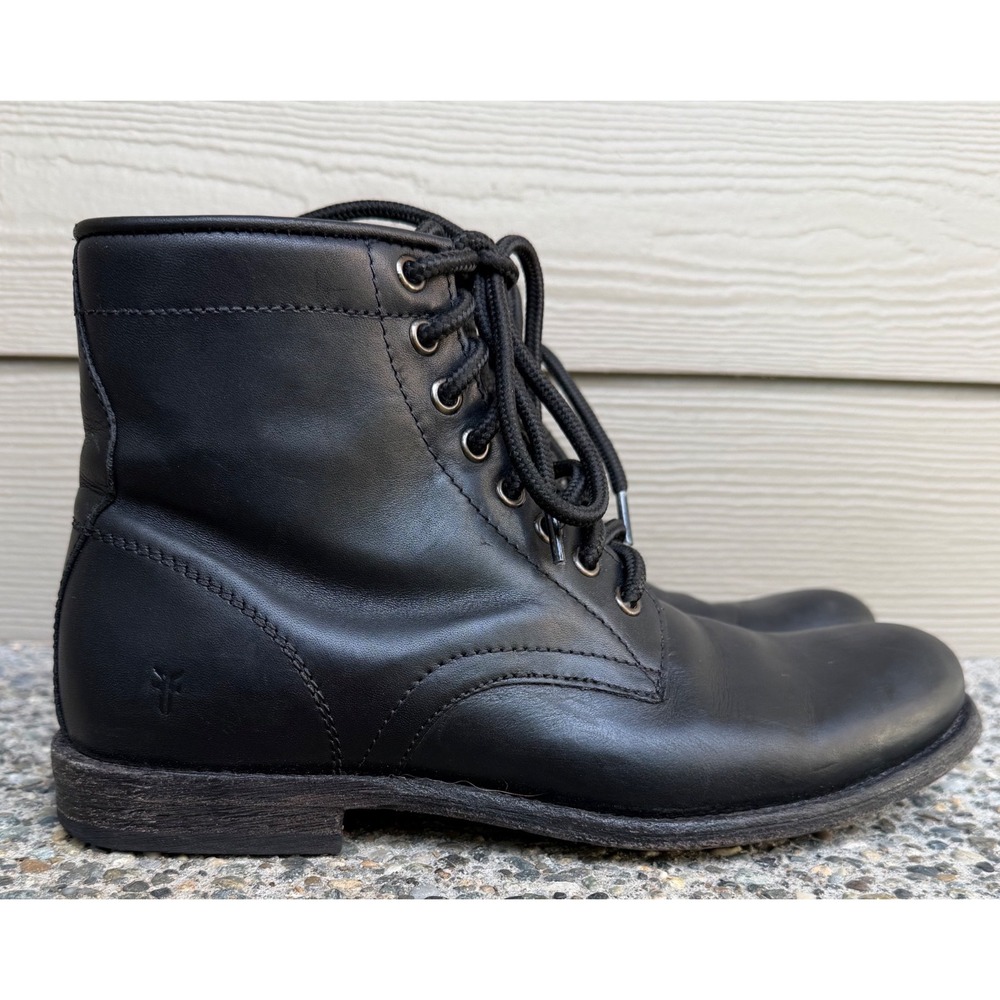 Frye Combat Boots Black Leather Lace Up Ankle Moto Boots Women's Size 8 D
